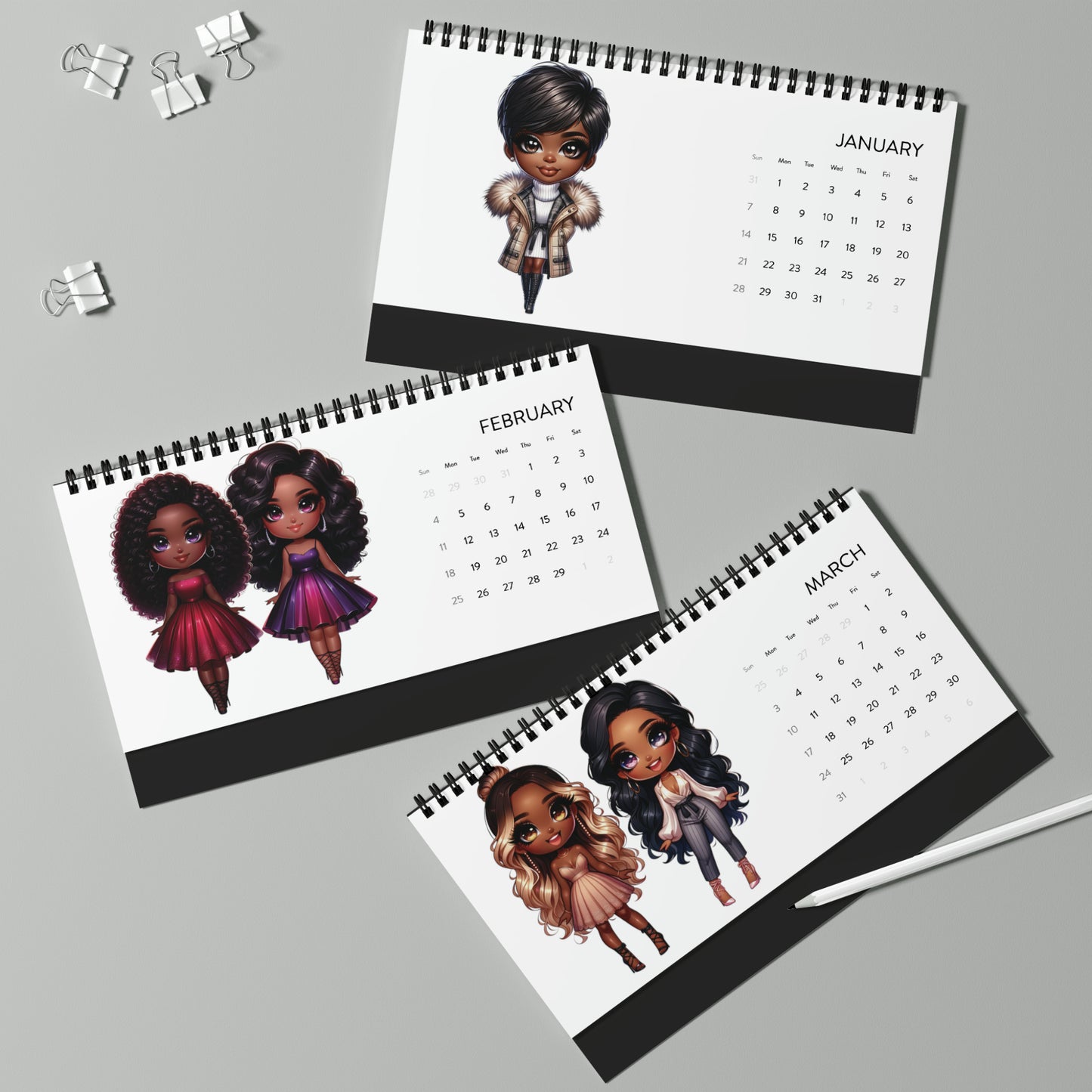 2024 Chibi Fashionista Desktop Calendar